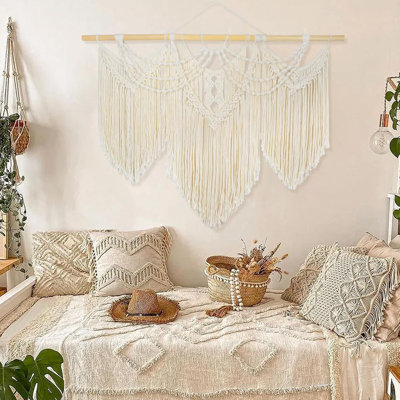 43 po x 32 po, grande décoration murale faite à la main en macramé crème, tapisserie boho crème pour salon, chambre à coucher et décoration de mariage