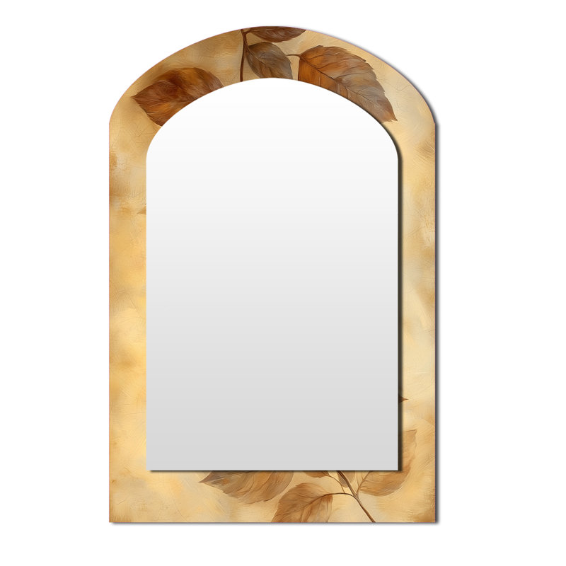 Brun délavé sépia feuilles VI - miroir en forme d'arche de feuilles, 43 po x 33 po