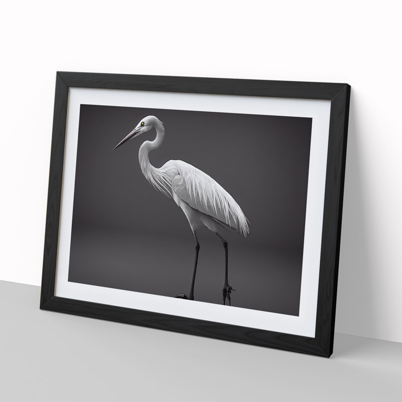 Tranquil Heron Bird - Single Picture Frame Print, 25cm H x 34cm W x 2cm D, Black Framed
