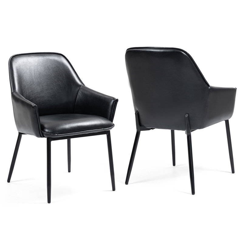 Ensemble de 2 chaises de salle à manger rembourrées en similicuir avec pieds en fer noir Berenice, Noir