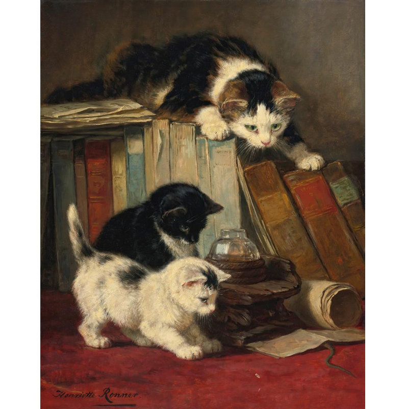 "Regarder la proie" par Henriëtte Ronner-Knip - Art sur toile tendue avec châssis, H 18 po x l 14 po