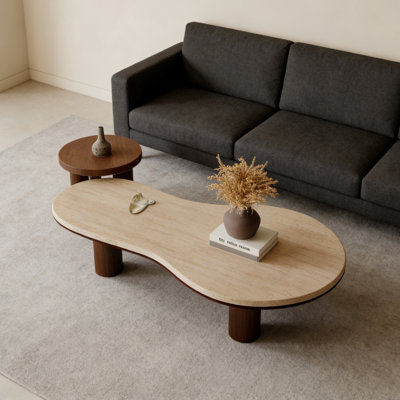 Retro Living Room Coffee Table Set with Wooden Leg