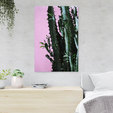 " Green Cactus Plant In Pink Pot " Painting Print on Canvas