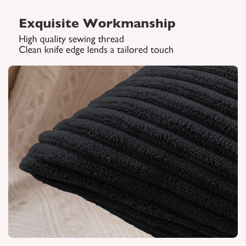 Pattern Velvet Soft Decorative Case Hidden Zipper Sofa Cushion Cover Set Of 4, Black
