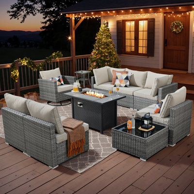 Zelmiro Wicker 8 - Person Patio Conversation Set with Cushions