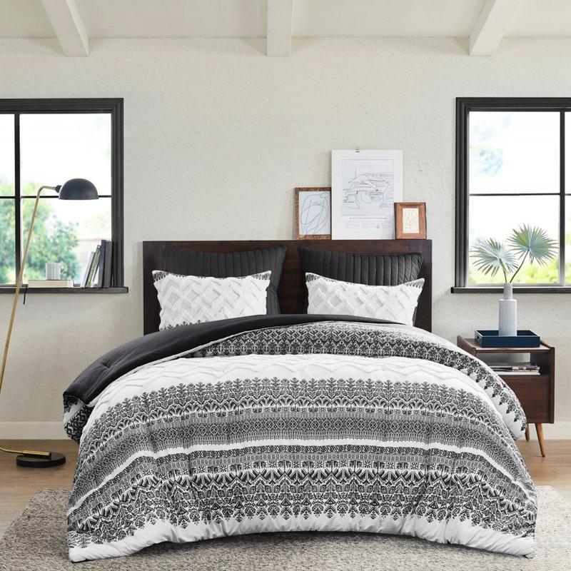 Édredon 3 pièces en coton avec capitonnage en chenille, gris, pour une chambre charmante et élégante, très grand / très beau