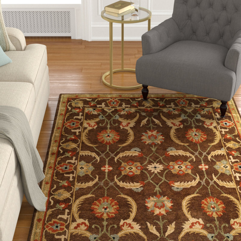 Tapis brun en laine noué à la main Ranbir, Rectangle 6 pi x 9 pi