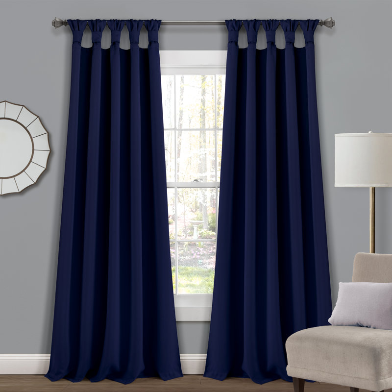Lush Decor Insulated Knotted Tap Blackout Curtain Pair, 52" x 84", Navy