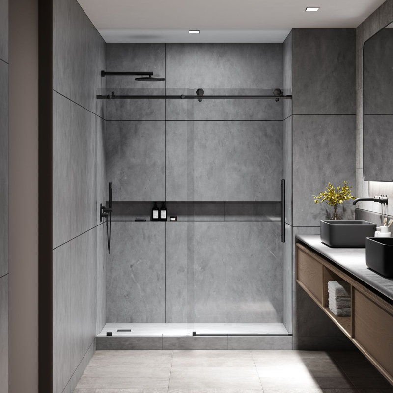 Porte de douche coulissante sans cadre 68 x 72 po Diamond, Noir mat
