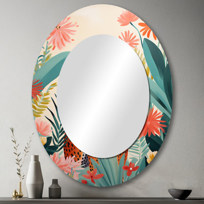 Miroir mural ovale vert et rose