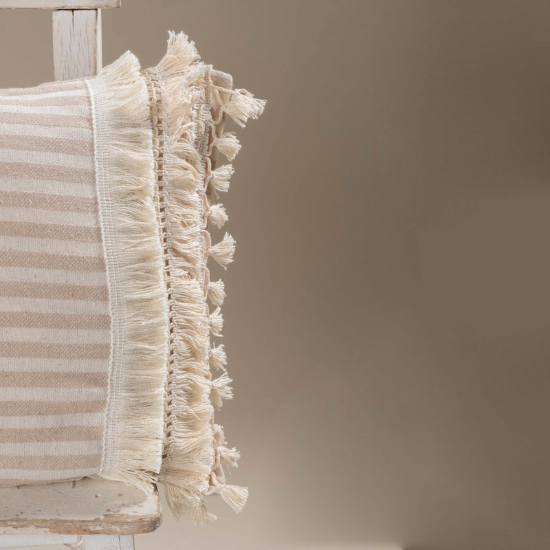 Arrowwood Striped White Rectangular Throw Pillow Cover, Cream/Latte