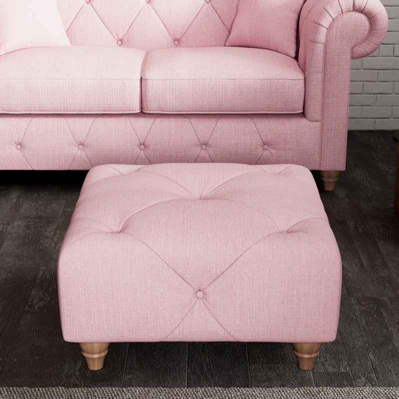 Ellrich 65cm Wide Tufted Rectangle No Pattern Footstool Ottoman, Pink, Walnut