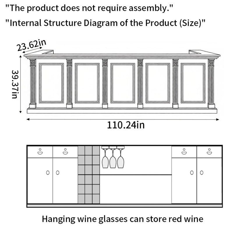 Comptoir de bar classique rétro - idéal pour les bars, les bars, les bars et les espaces de divertissement commerciaux, Brown