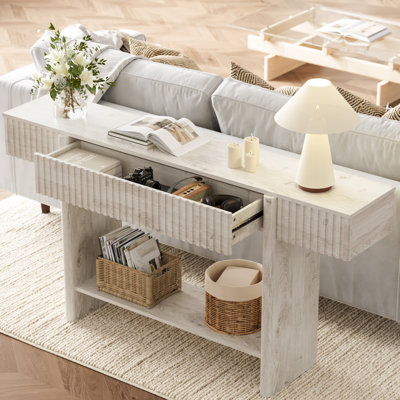 Modern fluted wood console table with storage
