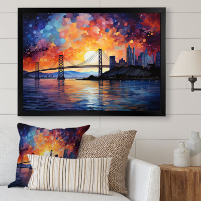 Orange Bridge Gateway Pointillism II, reproduction d'art sur toile