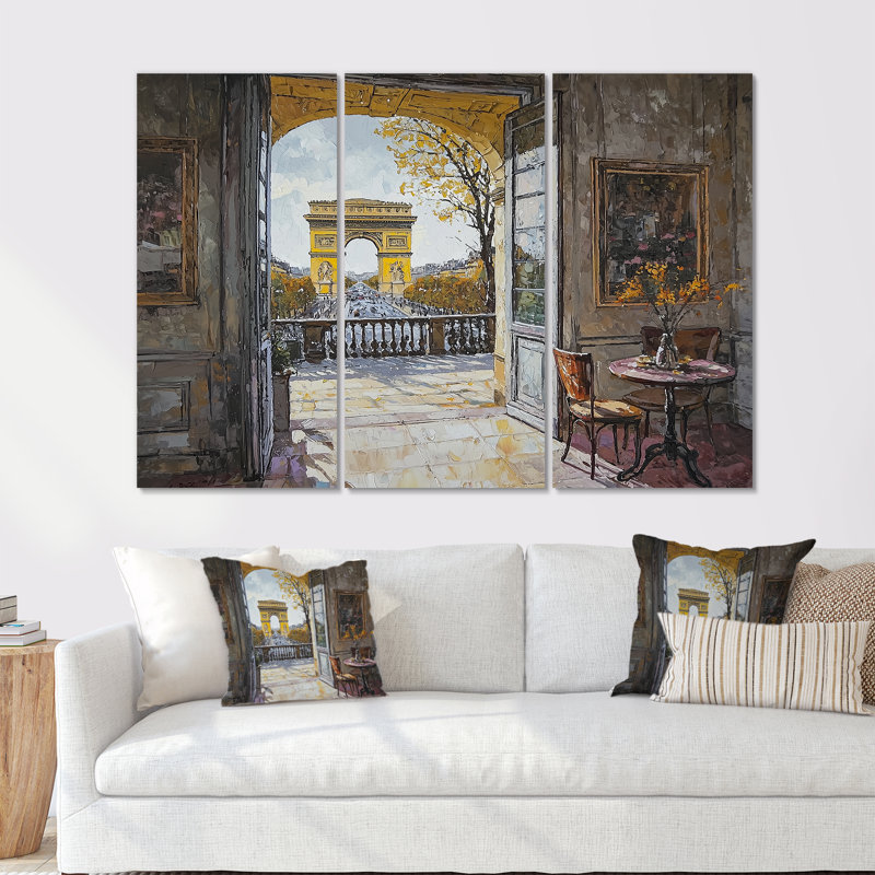 Ensemble de salon art mural jaune avec vue de Triomphe à Paris, H 28 po x l 36 po x P 1 po, Toile tendue