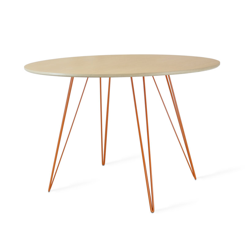Williams Oval Metal Base Dining Table, Orange, 30" H x 54" L x 46" W, Natural