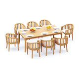6 Seats 7 Pcs Grade-A Teak Wood Dining Set: 83" Rectangle Table And 6 Lenong Arm Chairs #11LN1806
