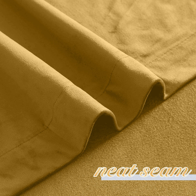 Heavy Velvet Blackout Eyelet Sheer Ready Made Thermal Drapes & Curtains, (168 Width X 183 Height) cm, Ochre