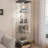 Modern Glass Display Cabinet with Drawer , Quick-assembly Antique Cabinet with LED lights, Tempered Glass Bookshelf,  1-Door Storage Case with 4 Shelves  for Living Room and Bedroom-1009241282