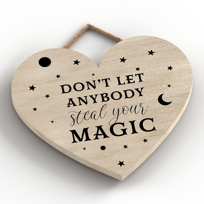 Witch Dont Let Anybody Wooden Heart Plaque, 16cm H x 17cm W x 0.9cm D, Brown