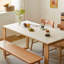 62.99" Burlywood + White Rectangular Solid Wood + Sintered Stone tabletop Dining Table-778093121