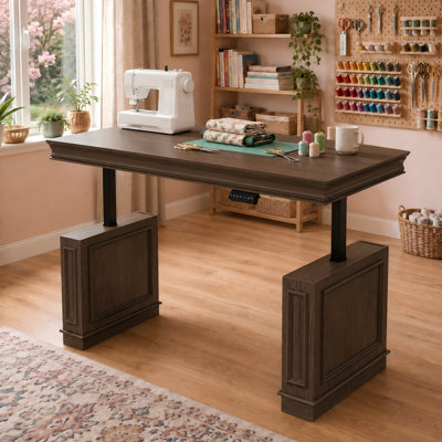 63'' W Electric Height-Adjustable Craft Table With 4 Memory Presets in Dark Wood Finish
