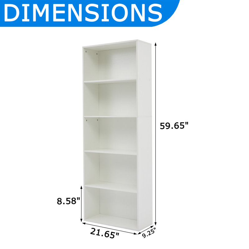 Bibliothèque ouverte 5 niveaux, (5 Shelves) 60"H x 21.65"W x 9.25"D, Blanc
