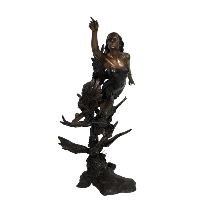Bronze Lady in Clouds with Birds Garden Sculpture