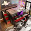 Lit double mezzanine double avec bureau coulissant, lit gigogne simple, marches de rangement et tiroirs, lit poste de travail de jeu - noir et rouge-130135648-130135650