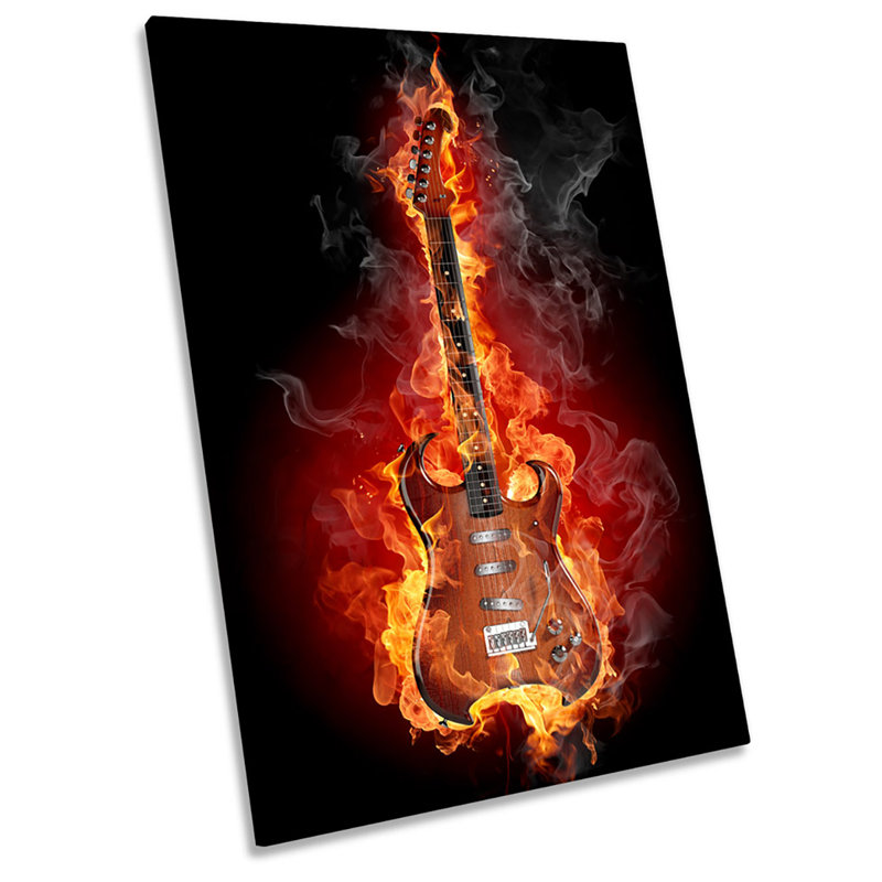 Flaming Red Guitar Music Rock - Wrapped Canvas Print, 45.7cm H x 30.5cm W