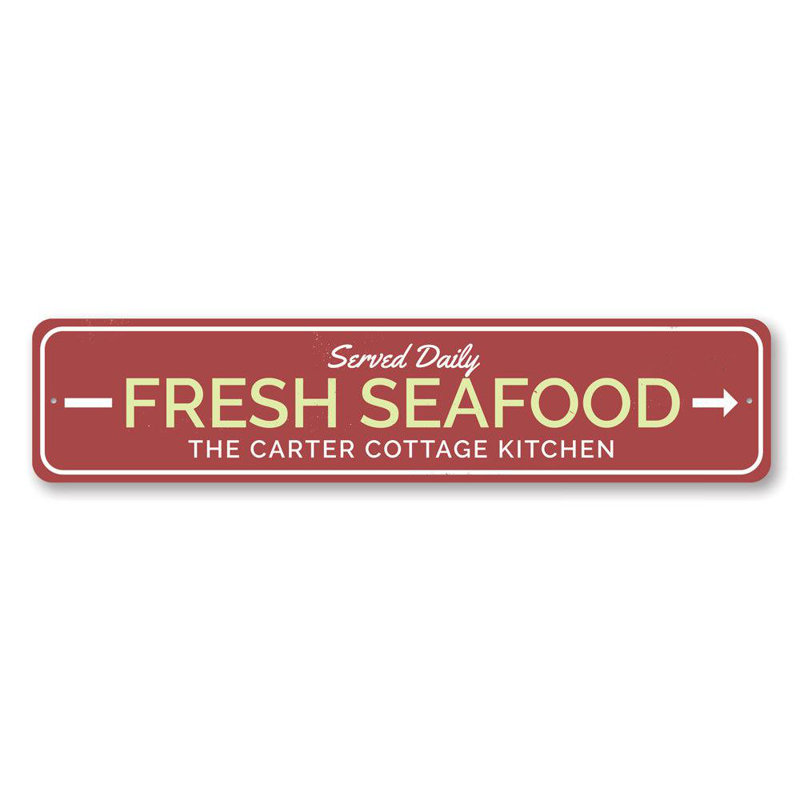 Enseigne en forme de flèche de fruits de mer frais, H 6 po x l 24 po x P 0,063 po