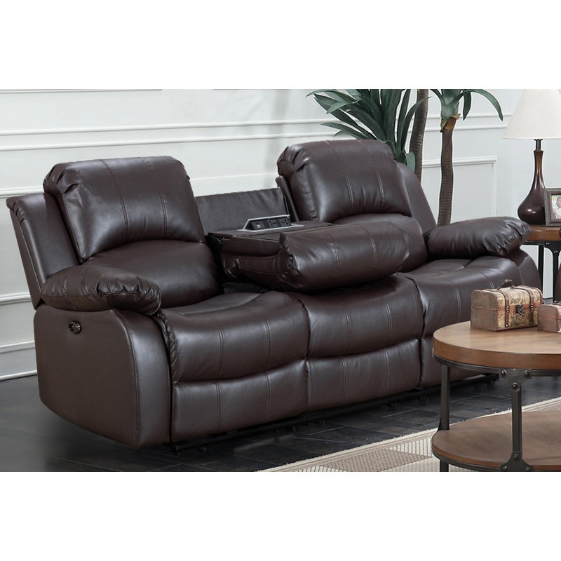 Lowell Faux Leather Reclining Loveseat, Lowell Brown Faux Leather , 3