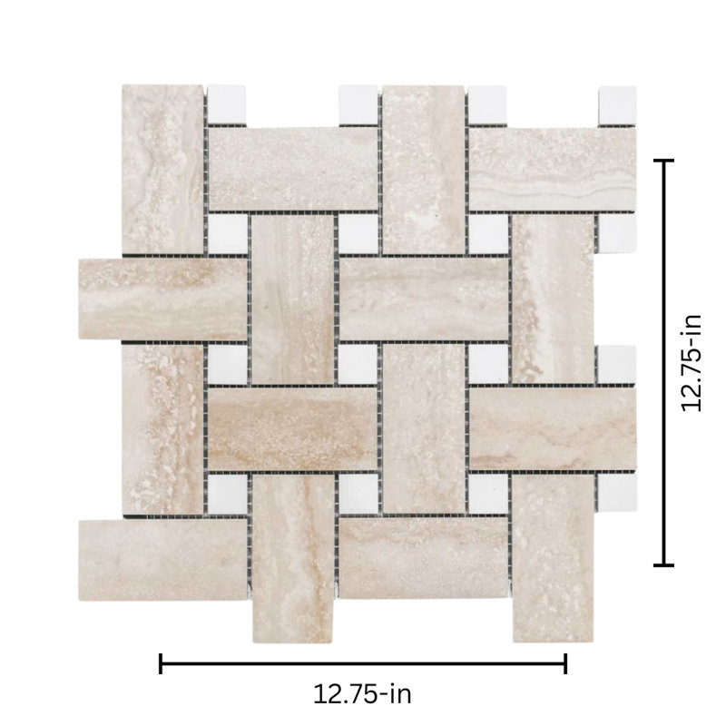Stately Basketweave 13" x 13" Porcelain Brick Joint Wall & Floor Tile, Gray
