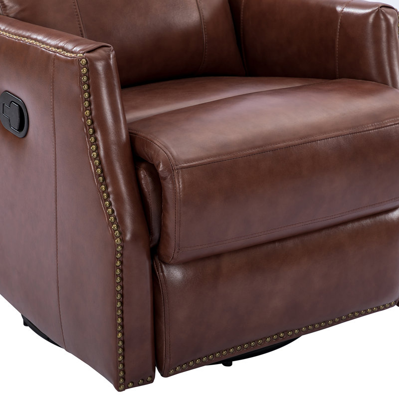 Elimelec Genuine Leather Manual Swivel Recliner, Brown