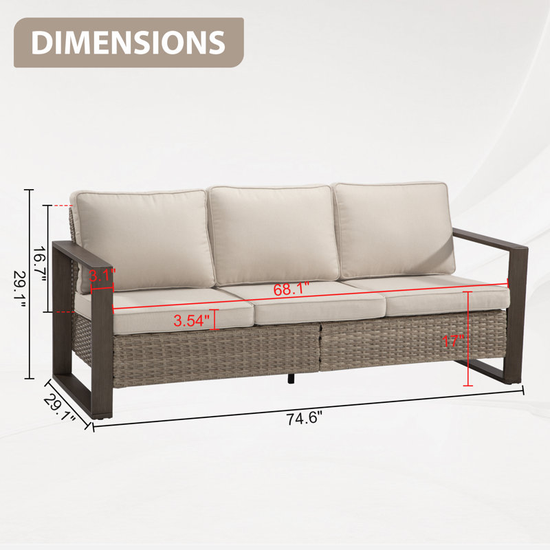 Canapé d'extérieur 3 places - Osier en PE résistant aux intempéries avec coussins épais, Beige