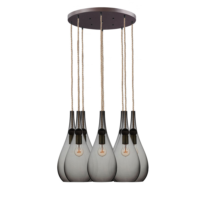 Earth 8 - Light Chandelier, 36" H x 18" W x 18" D, Ship Rod, Smoke Glass