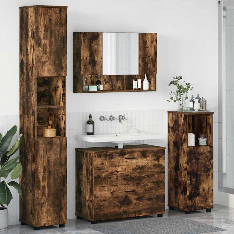 Bathroom Storage Furniture Set, Smoked Oak