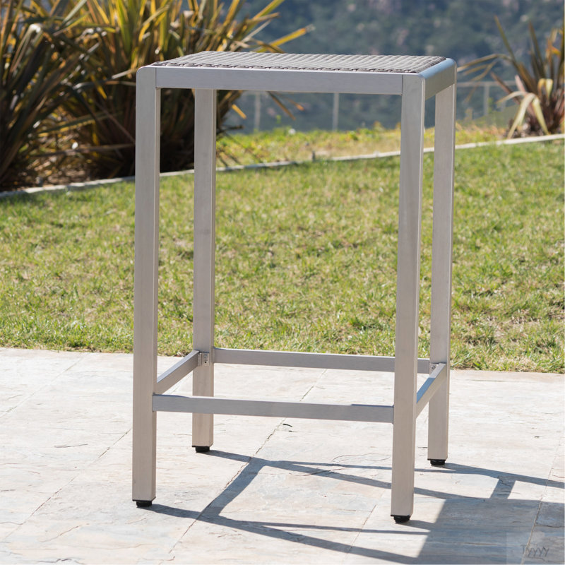 Table de bar d'extérieur en aluminium 43 po avec plateau en rotin PE