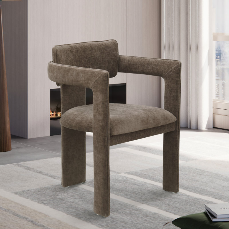 Exilda Chenille Fabric Dining Chair, Brown Chenille Fabric
