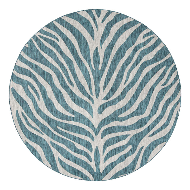Teal Tsavo Indoor/Outdoor Safari Rug, Round 10'