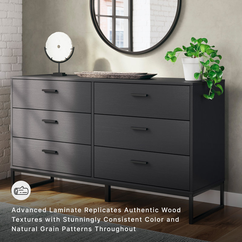 Bosnjak 59.02 " W 6 - Drawer Dresser, Black