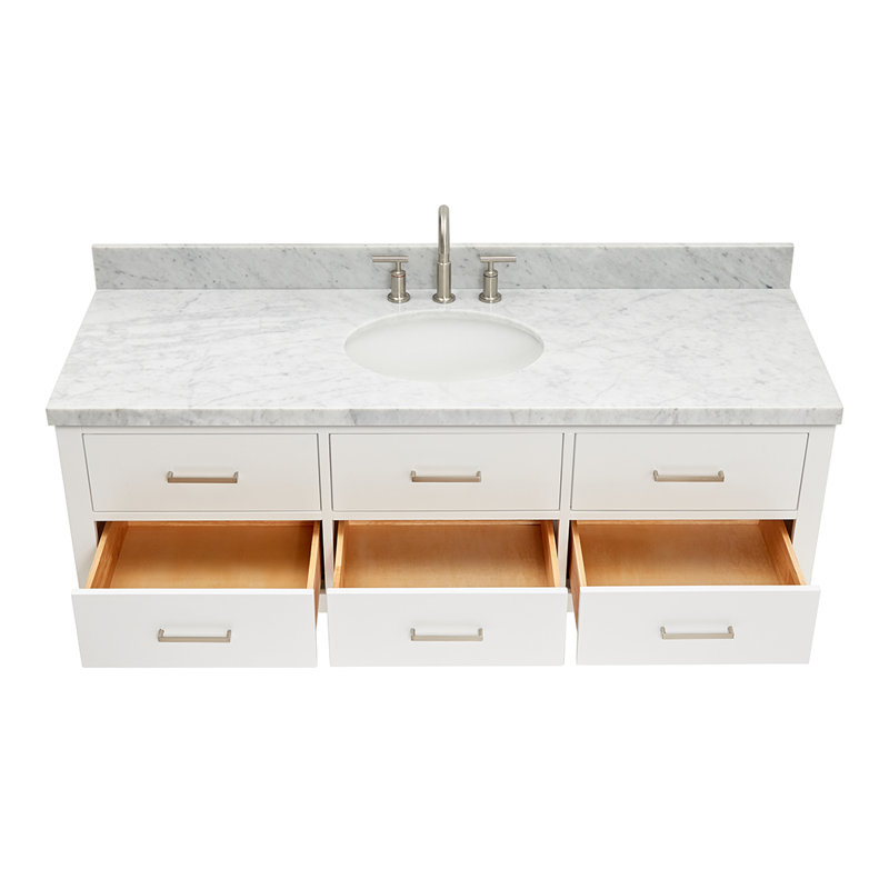 Meuble-lavabo simple 60,25 po avec plateau en quartz Macmullin, Nickel brossé