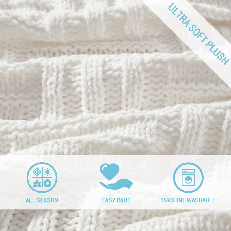 Knitted Throw Blanket, White