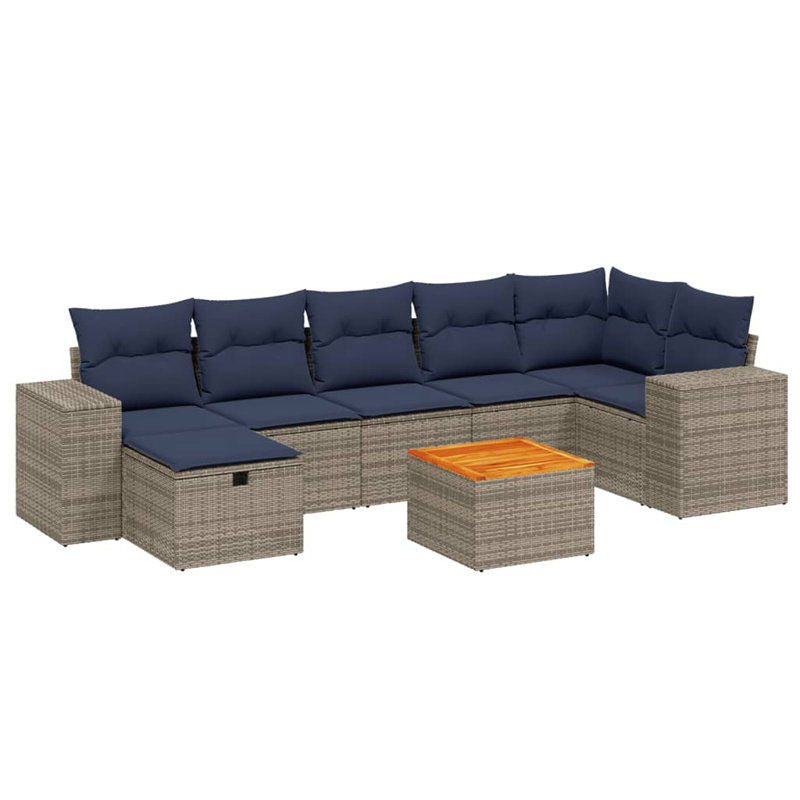  Ensemble de canapé de patio 8 pièces avec coussins en rotin de polyester gris, Gris, Marine