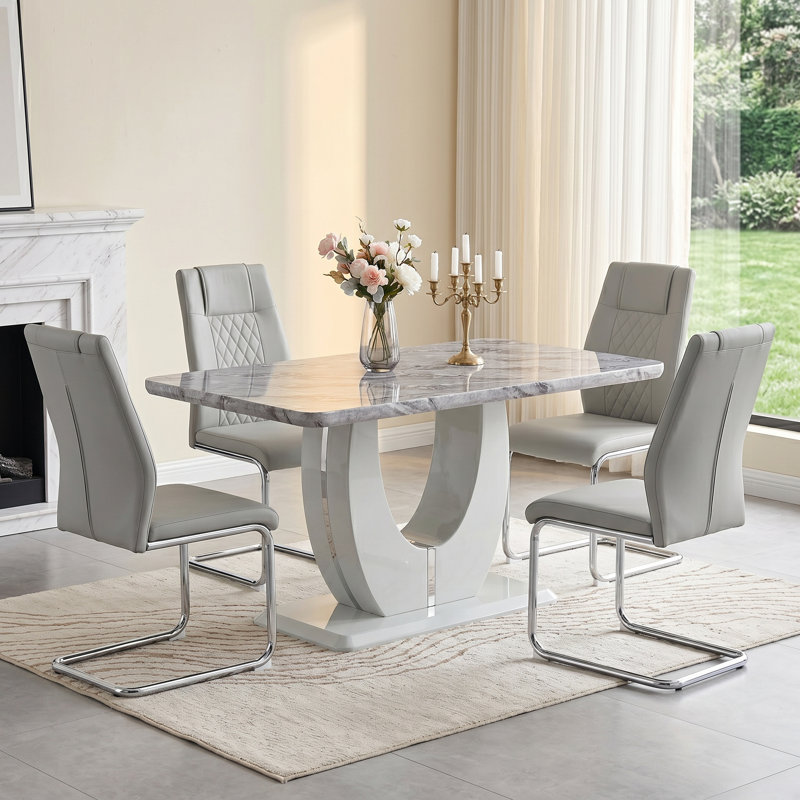 Ensemble de salle à manger 5 pièces Holloman, Ensemble de cinq pièces : table, quatre chaises, Gris clair