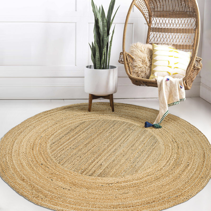 Adwin Boho Jute Circle Natural Rug, Round 4'1"
