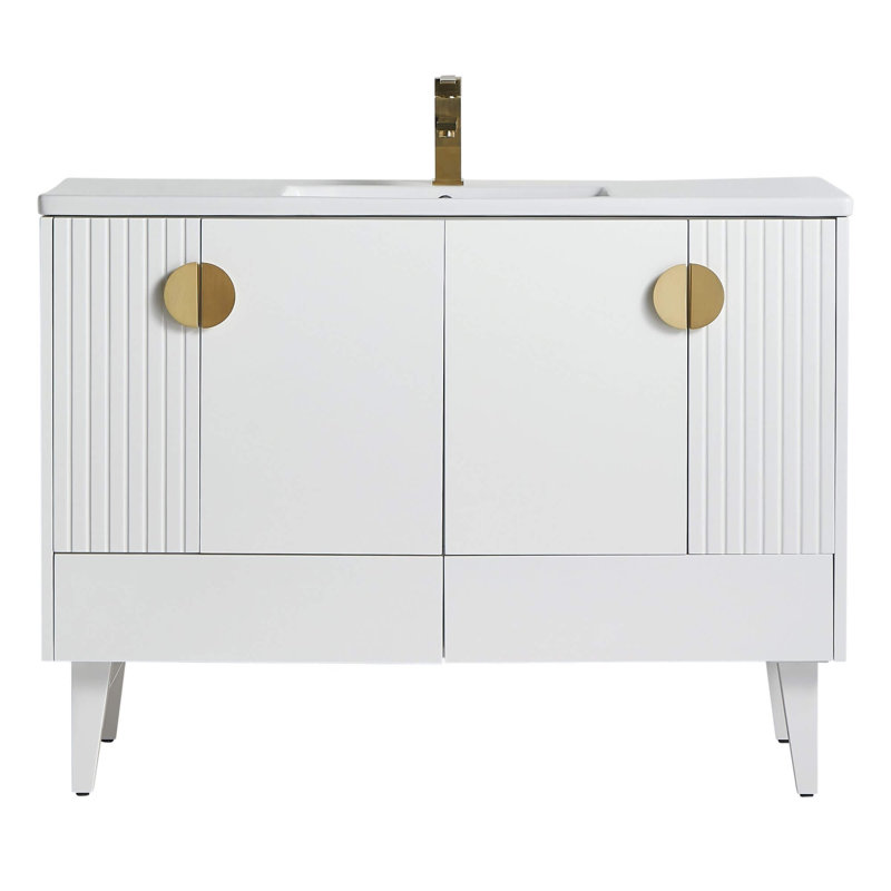 Ensemble de meuble-lavabo simple 48 po Saimah, Blanc mat, Laiton satiné