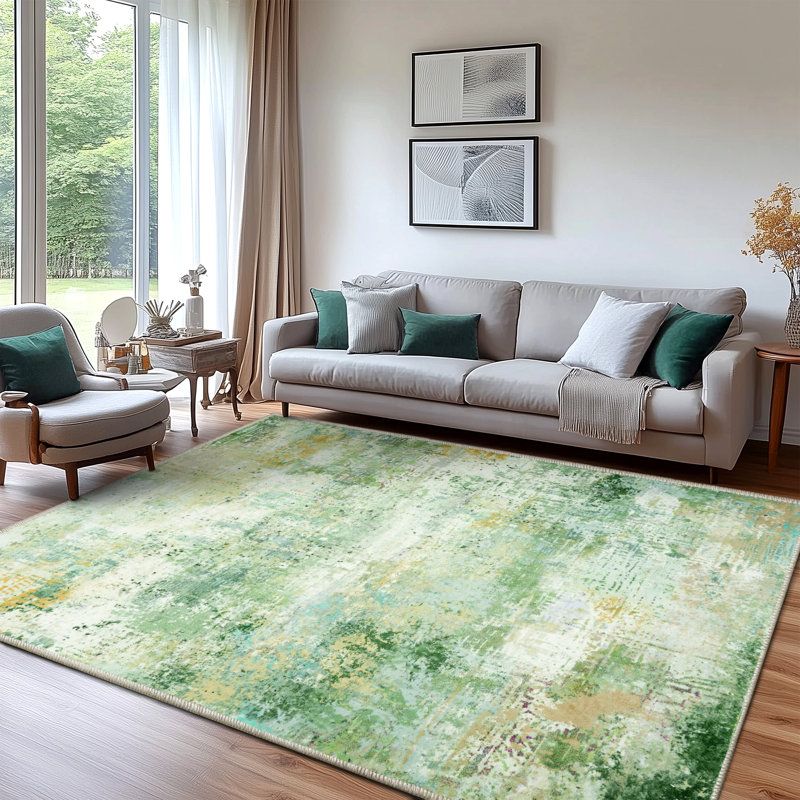 6x9ft Machine-washable Carpet, Cashmere-Look Rug with Non-Slip Backing and Durable Edging, Modern Oil Painting Style Rug Suitable for Living Room, Bedroom, Dining Room