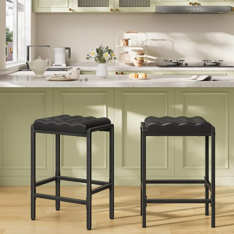 Ensemble de 2 tabourets de bar à hauteur de comptoir avec sièges en cuir PU, repose-pieds à double hauteur, structure en métal, noir